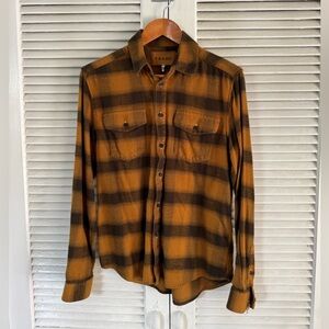 Frame Denim Men's Tan and Black Checkered Shirt